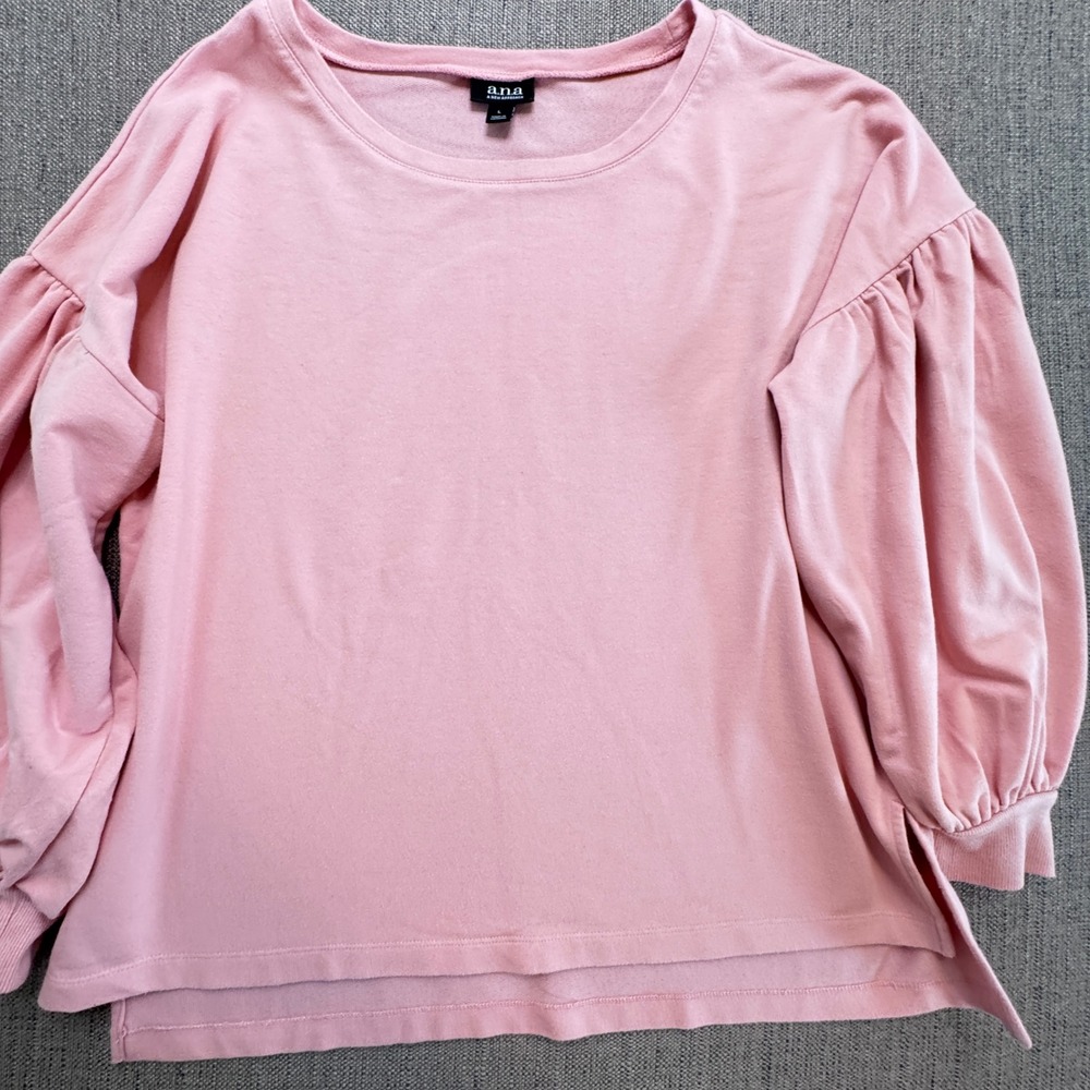a.n.a A New Approach Pink Puff Sleeve Sweatshirt Crew Neck Size L